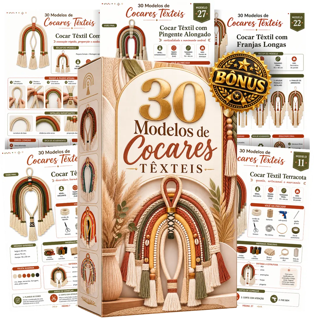 Material completo com 30 modelos de cocares têxteis e bônus