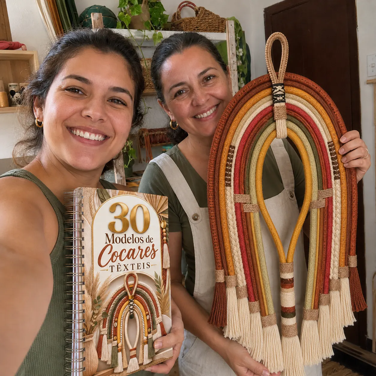 Artesãs com o material 30 Modelos de Cocares Têxteis